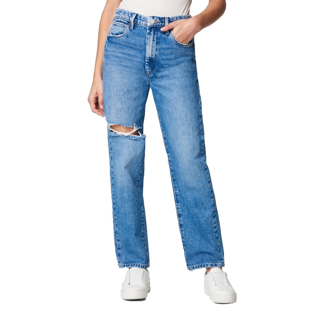 BLANKNYC Womens Relaxed High Rise Straight‎ Leg Jeans Cruise Control Blue Rip 29